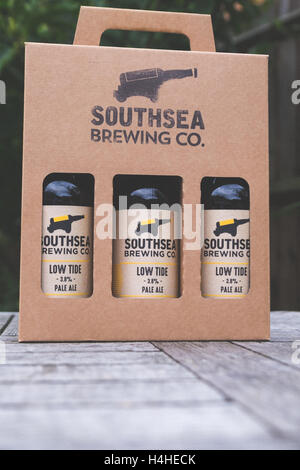 Low Tide Pale Ale, brewed by Southsea Brewing Co. which is an artisan brewery located in an old ammunition storage room within the walls of a coastal defence fort built by King Henry VIII in 1544. Stock Photo