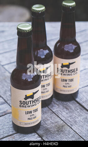 Low Tide Pale Ale, brewed by Southsea Brewing Co. which is an artisan brewery located in an old ammunition storage room within the walls of a coastal defence fort built by King Henry VIII in 1544. Stock Photo