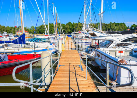 LEBA SAILING PORT, POLAND - JUN 23, 2016: a view of sailing port in Leba town on coast of Baltic Sea, Poland. This is one of the Stock Photo