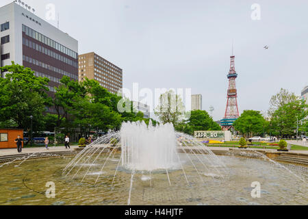 Sapporo, MAY 23: The beautiful Odori Park with TV Tower on MAY 23, 2016 at Sapporo, Japan Stock Photo