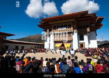 Children's Crane Dance at Black-necked Crane Festival, Gangte Monastery, Phobjikha Valley, Bhutan Stock Photo