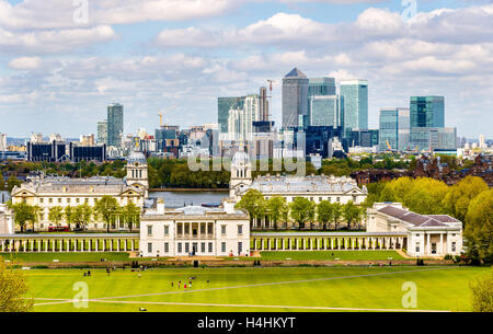 View of Canary Wharf from Greenwich - London, England Stock Photo