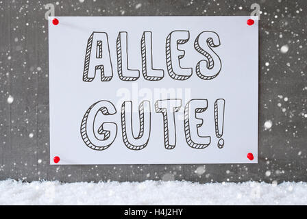 Label On Cement Wall, Snowflakes, Alles Gute Means Best Wishes Stock Photo