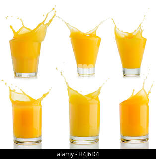 orange juice splashes set isolated on white Stock Photo