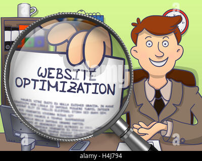 Website Optimization through Magnifier. Doodle Concept. Stock Photo