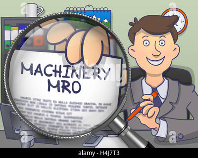 Machinery MRO through Magnifier. Doodle Design. Stock Photo