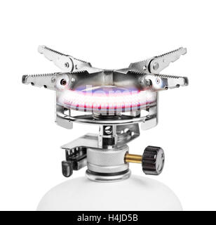 Portable gas burner isolated on white background shot with selective focus Stock Photo