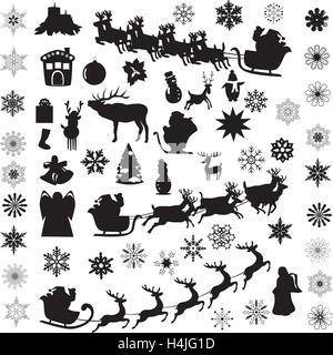 vector illustration of Christmas elements and icons silhouette Stock Vector