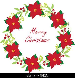 Christmas wreath with red berries and poinsettia. Christmas frame for ...