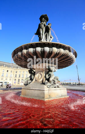 Bordeaux fountain of red wine Stock Photo