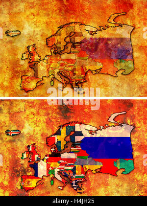 some very old grunge map of european countries with flags Stock Photo ...