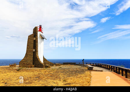 Solar-powered lighthouse at Cap Cerbère, Languedoc-Roussillon, France Stock Photo