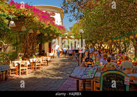Open pavement restaurant adjacent to the Agora area in Kos Town, Kos Island, Greece. Stock Photo