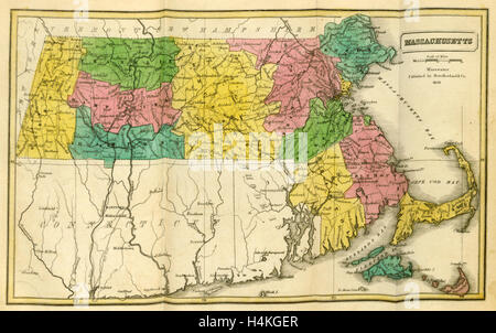 Map, Historical Collections  relating to the history and antiquities of every town in Massachusetts, 19th century engraving, US Stock Photo