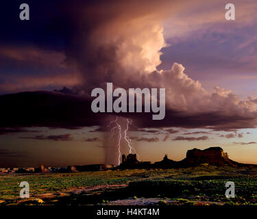 Thunderstorm and lightning, Monument Valley, Utah, United States Stock Photo