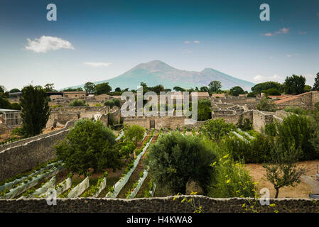 Pompeii, Italy - Ruins of the forum with Vesuvius Stock Photo