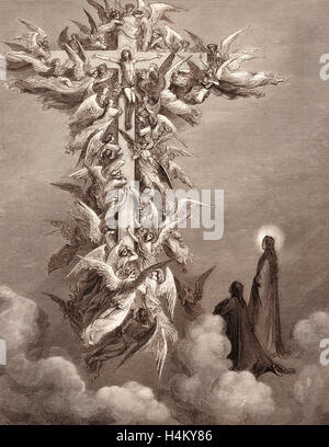 The Vision of the Cross, by Gustave Doré, 1832 - 1883, French. Engraving for the Purgatorio or Purgatory by Dante Alighieri. Stock Photo