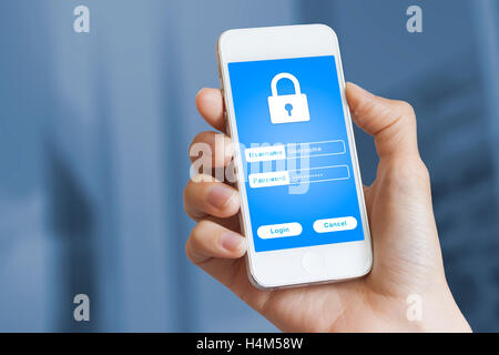 Secure login on mobile phone with username and password for securely accessing online bank and payment Stock Photo