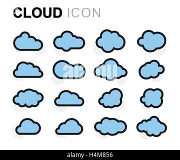 White flat vector cloud set with arrow. Clouds cartoon symbols on ...