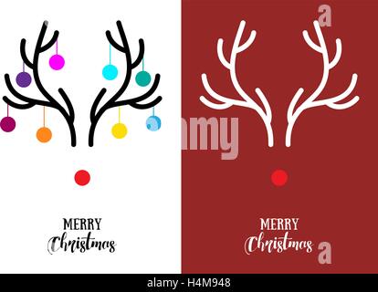 Simple, modern Christmas cards with red nose reindeer Rudolph and antlers, vector illustration Stock Vector