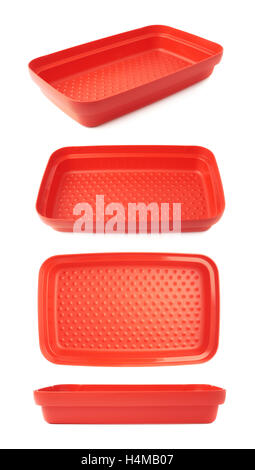 Red plastic food container isolated over the white background Stock Photo