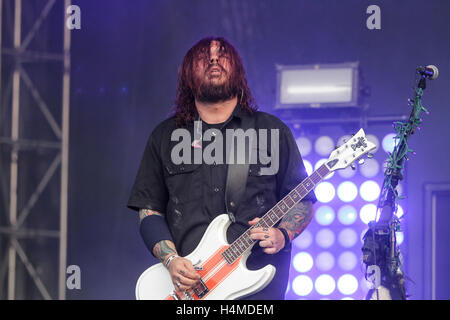 Vocalist Shaun Morgan of Seether performs at 2015 Monster Energy Aftershock Festival at Gibson Ranch County Park on October 24, 2015 in Sacramento, California. Stock Photo