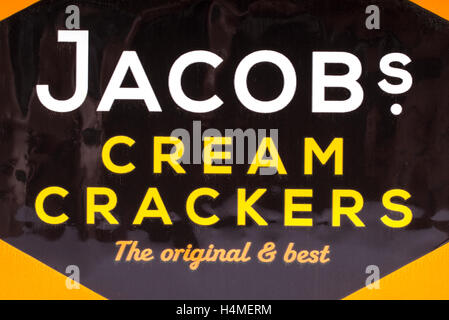 LONDON, UK - OCTOBER 13TH 2016: A close-up of an unopened pack of Jacobs Cream Crackers, on 13th October 2016. Stock Photo