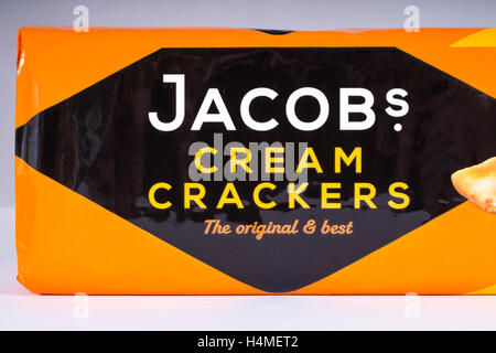 LONDON, UK - OCTOBER 13TH 2016: A close-up of an unopened pack of Jacobs Cream Crackers, on 13th October 2016. Stock Photo