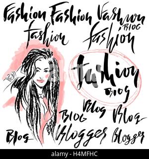 Vector illustration handmade calligraphy. Text fashion blog for of social media content Stock Vector