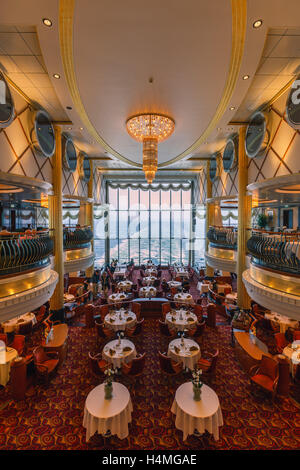 Inside the dining room at the MS Color Magic. A cruiseferry owned and operated by the Norway-based shipping company Color Line Stock Photo