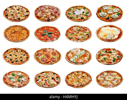 Set of different pizzas isolated on white Stock Photo