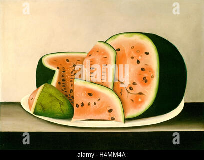 American 19th Century, Watermelon on a Plate, mid 19th century, oil on canvas Stock Photo