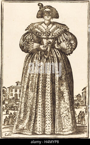 after Jacques Callot, Masked Noble Woman, woodcut Stock Photo