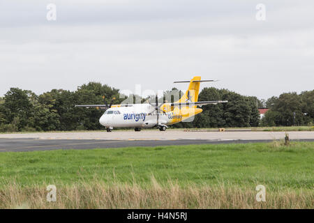 Aurigny Turbo Prop Atr 42-500 Aircraft At Leeds Bradford Airport Stock 