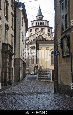 View on cathedral  from narrow street of ancient Bergamo, Italy, Europe Stock Photo