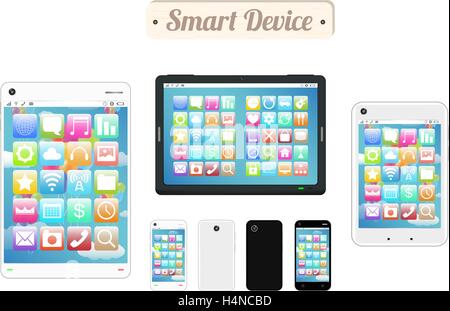 smart device wood board with smart phone and tablet Stock Vector