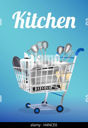 Kitchen tool on a shopping cart Stock Vector