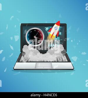 desktop computer with speed boost Stock Vector