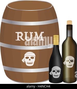 rum barrel and rum bottle Stock Vector