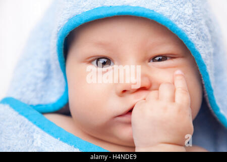 Beautiful newborn baby wrapped in a blanket Stock Photo