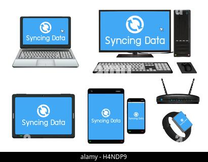 smart device and computer syncing Stock Vector