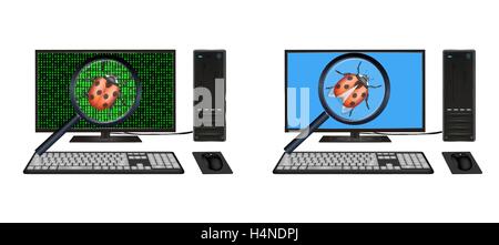 desktop computer found bugs Stock Vector