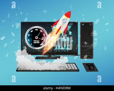 desktop computer with speed boost Stock Vector