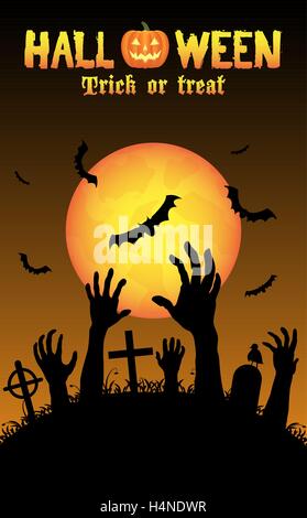 halloween zombies hand in a graveyard Stock Vector