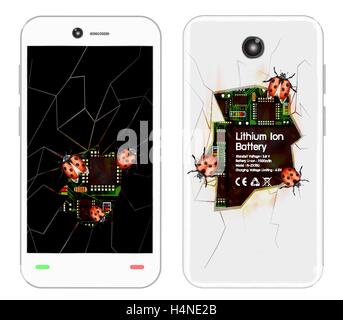 broken smartphone with bugs Stock Vector