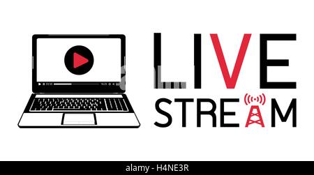 laptop live stream logo Stock Vector