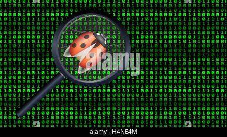 magnifying glass scanning and found bug Stock Vector