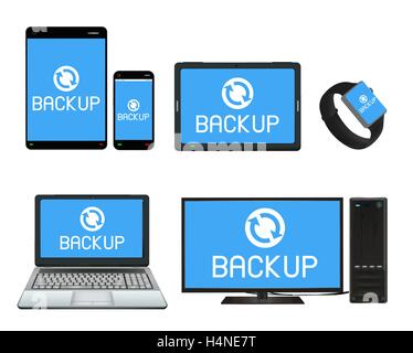 smart device and computer backing up data Stock Vector