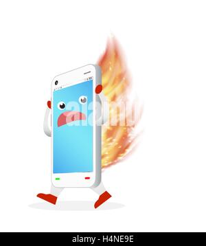 smartphone with burning fire on back Stock Vector