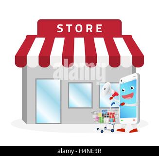 smartphone cartoon shopping at store Stock Vector